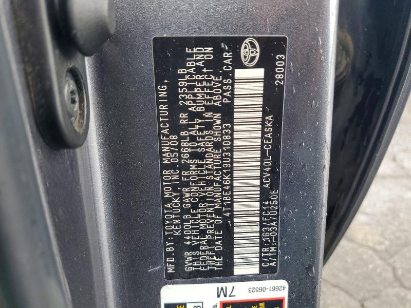 60873166 :رقم المزاد ، 4T1BE46K19U310833 vin ، 2009 Toyota Camry مزاد بيع
