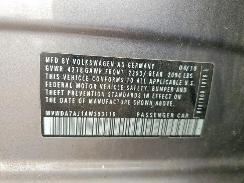 Продажа на аукционе авто 2010 Volkswagen Golf, vin: WVWDA7AJ1AW393116, номер лота: 61398816