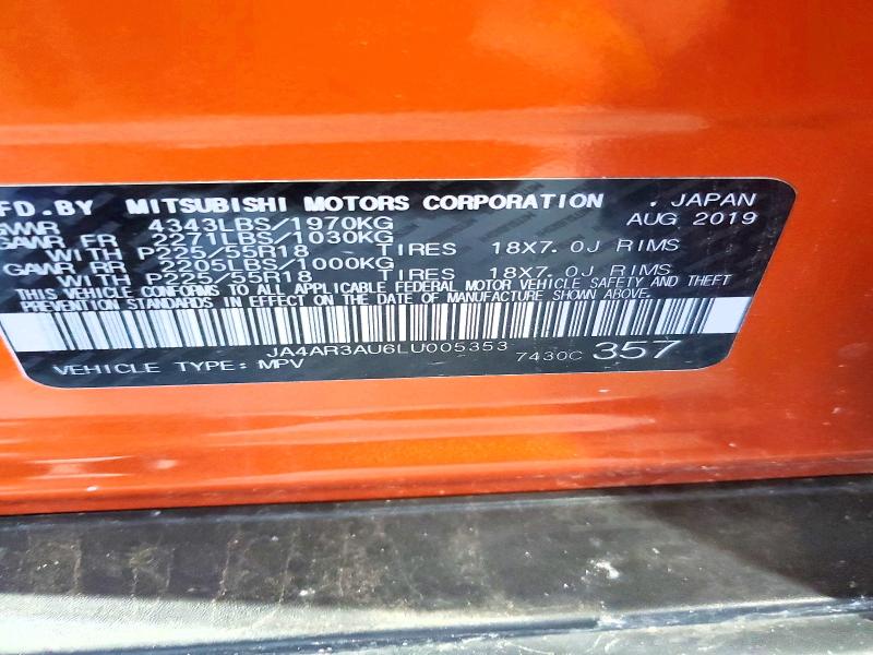 2020 Mitsubishi Outlander Sport მანქანა იყიდება აუქციონზე, vin: JA4AR3AU6LU005353, აუქციონის ნომერი: 59781216