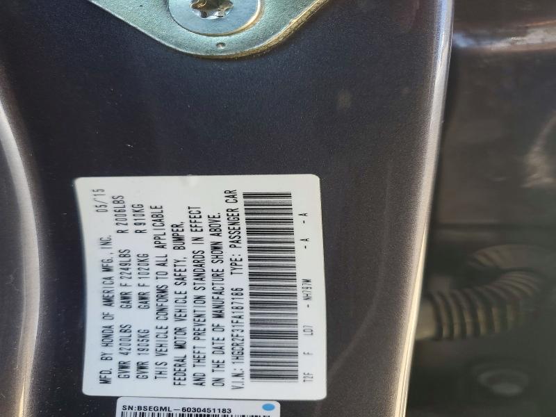 60483696 :رقم المزاد ، 1HGCR2F31FA187186 vin ، 2015 Honda Accord مزاد بيع