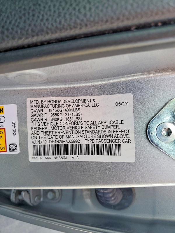 Продаж на аукціоні авто 2024 Acura Integra, vin: 19UDE4H26RA028992, номер лоту: 62800966