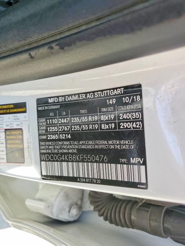 Продаж на аукціоні авто 2019 Mercedes-benz Glc, vin: WDC0G4KB8KF550476, номер лоту: 60450096