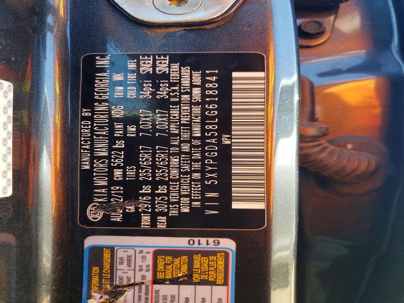 2020 Kia Sorento მანქანა იყიდება აუქციონზე, vin: 5XYPGDA58LG618841, აუქციონის ნომერი: 60863636