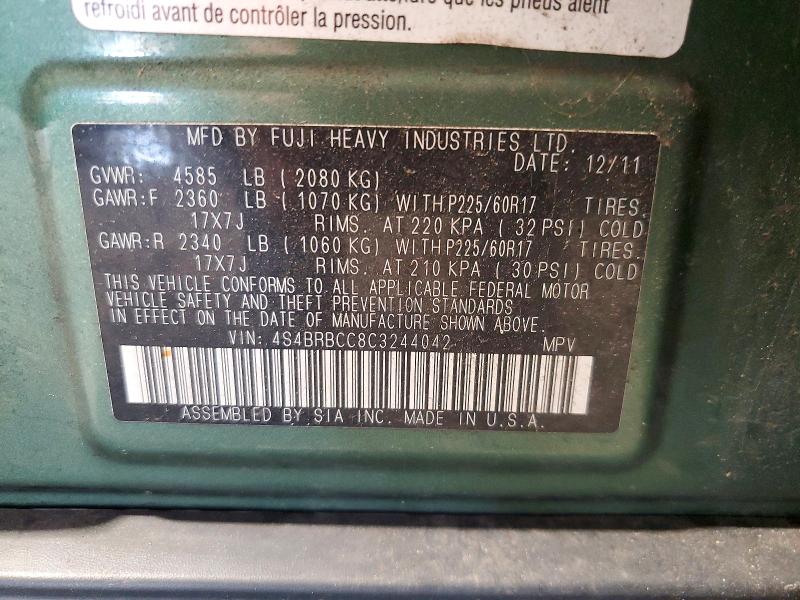 Продажа на аукционе авто 2012 Subaru Outback, vin: 4S4BRBCC8C3244042, номер лота: 61210126