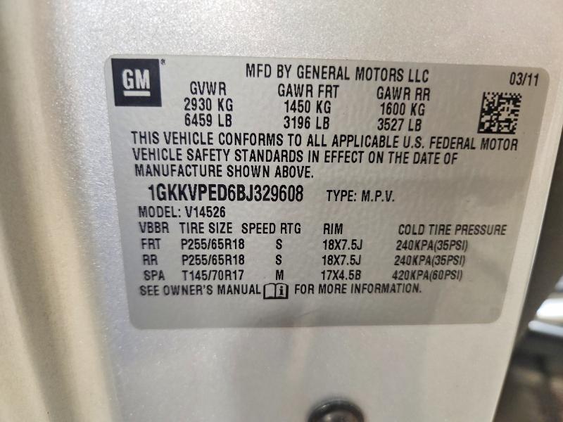 Aukcja sprzedaży 2011 Gmc Acadia, vin: 1GKKVPED6BJ329608, numer aukcji: 62654886