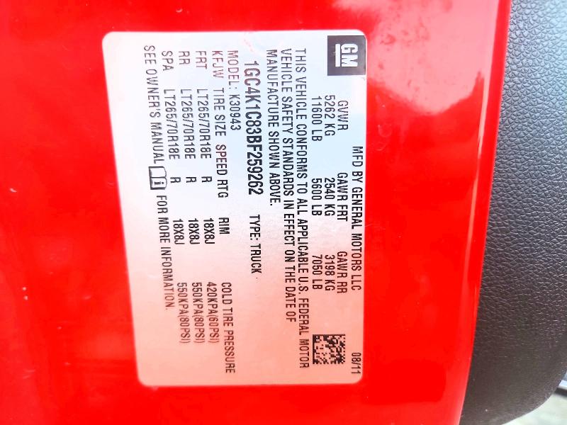 Продажа на аукционе авто 2011 Chevrolet Silverado, vin: 1GC4K1C83BF259262, номер лота: 62592716