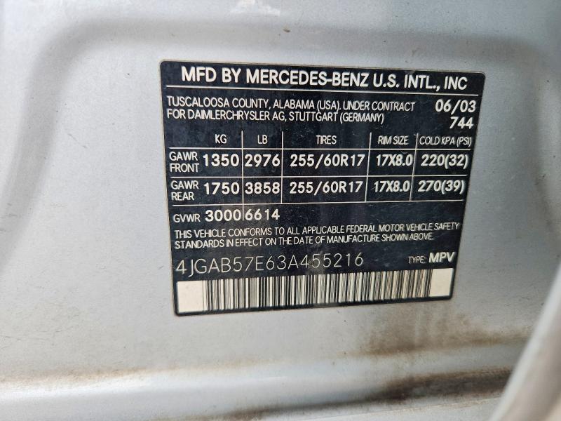61386346 :رقم المزاد ، 4JGAB57E63A455216 vin ، 2003 Mercedes-benz Ml مزاد بيع
