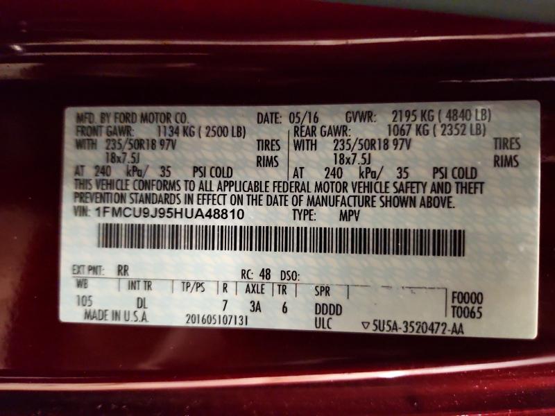 2017 Ford Escape მანქანა იყიდება აუქციონზე, vin: 1FMCU9J95HUA48810, აუქციონის ნომერი: 62632346