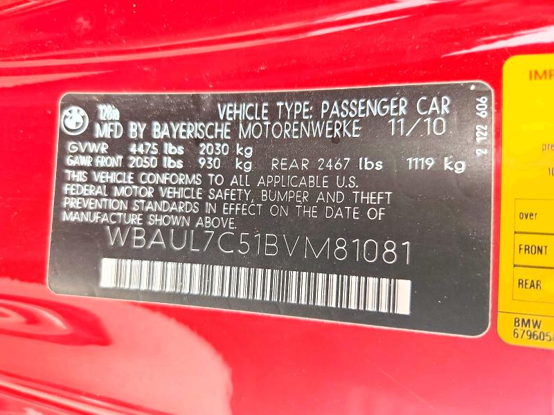 Продажа на аукционе авто 2011 Bmw 128, vin: WBAUL7C51BVM81081, номер лота: 60297926