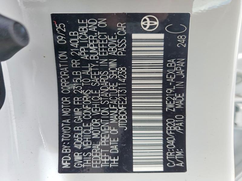 62918066 :رقم المزاد ، JTDBCMFE2T3114238 vin ، 2026 Toyota Corolla Hybrid مزاد بيع