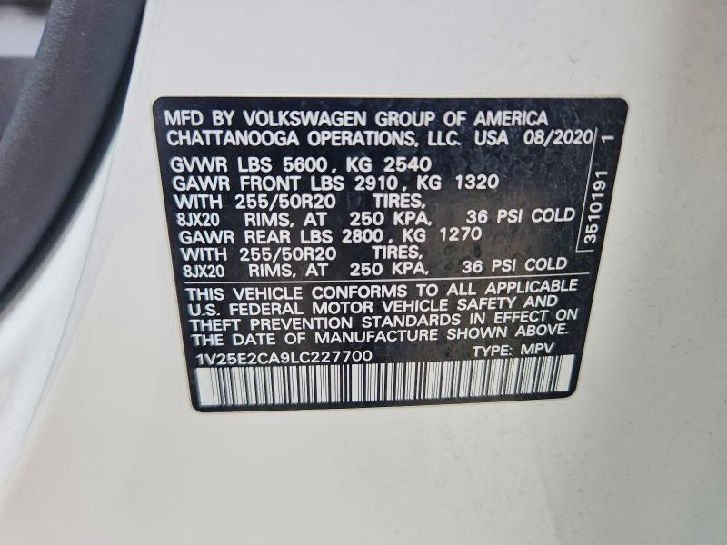 Aukcja sprzedaży 2020 Volkswagen Atlas Cross Sport, vin: 1V25E2CA9LC227700, numer aukcji: 60774536