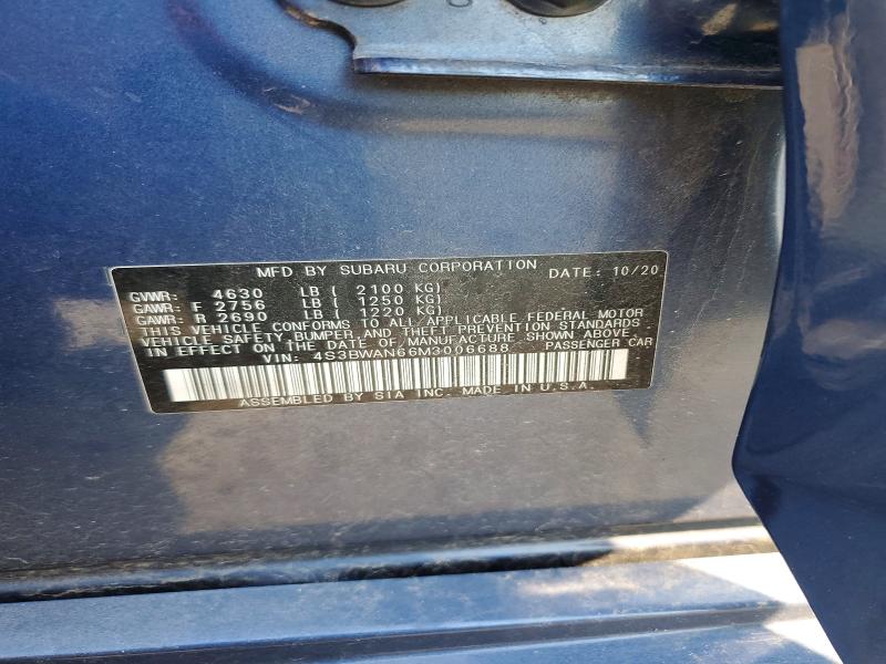 60947236 :رقم المزاد ، 4S3BWAN66M3006688 vin ، 2021 Subaru Legacy مزاد بيع