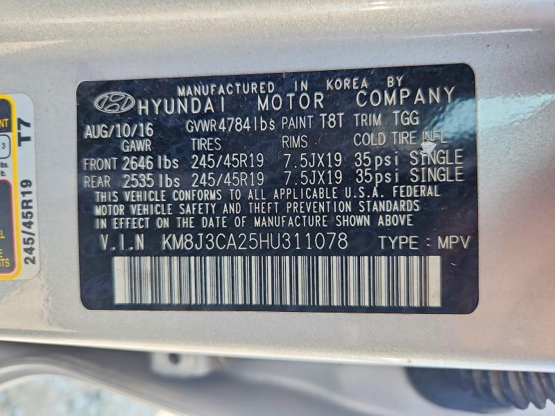 Aukcja sprzedaży 2017 Hyundai Tucson, vin: KM8J3CA25HU311078, numer aukcji: 62596246