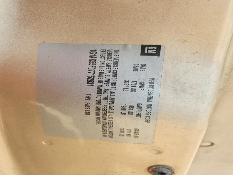 62404466 :رقم المزاد ، 1G1AK55F077152931 vin ، 2007 Chevrolet Cobalt مزاد بيع