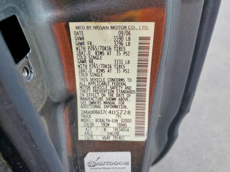 Продаж на аукціоні авто 2007 Nissan Frontier, vin: 1N6AD06U17C405728, номер лоту: 60495946