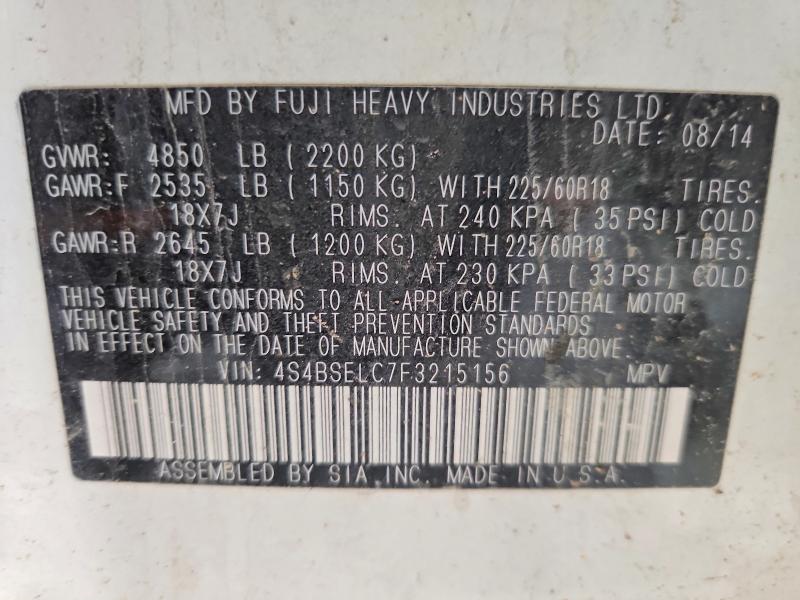 Продажа на аукционе авто 2015 Subaru Outback, vin: 4S4BSELC7F3215156, номер лота: 59088696