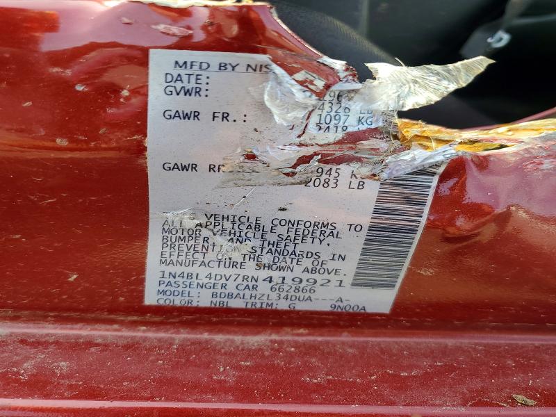 2024 Nissan Altima მანქანა იყიდება აუქციონზე, vin: 1N4BL4DV7RN419921, აუქციონის ნომერი: 60763266