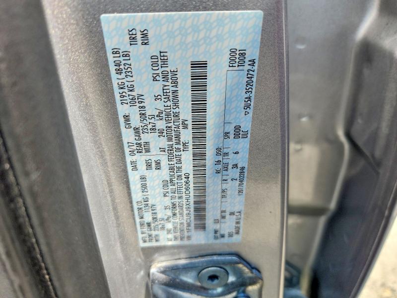 62853066 :رقم المزاد ، 1FMCU9J9XHUD60640 vin ، 2017 Ford Escape مزاد بيع
