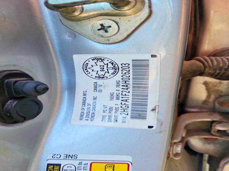 60386986 :رقم المزاد ، 2HGFA1F24AH026203 vin ، 2010 Honda Civic مزاد بيع