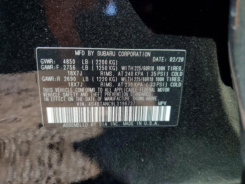 2020 Subaru Outback მანქანა იყიდება აუქციონზე, vin: 4S4BTANC9L3196737, აუქციონის ნომერი: 62238616