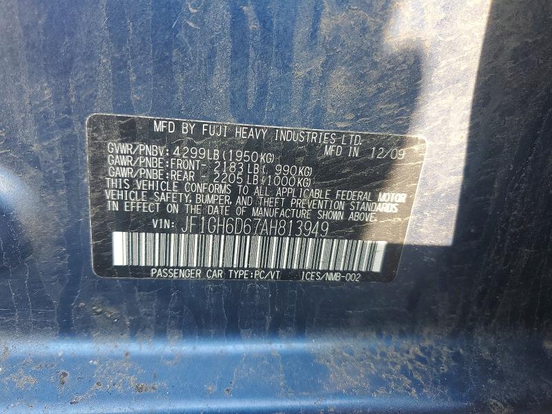 Продажа на аукционе авто 2010 Subaru Impreza, vin: JF1GH6D67AH813949, номер лота: 59768806