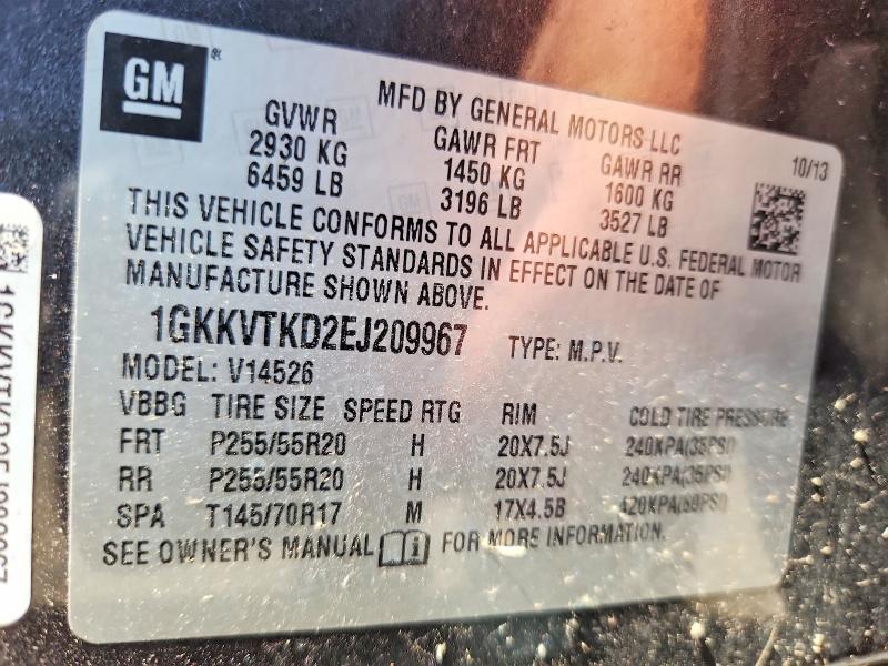 Aukcja sprzedaży 2014 Gmc Acadia, vin: 1GKKVTKD2EJ209967, numer aukcji: 59843636