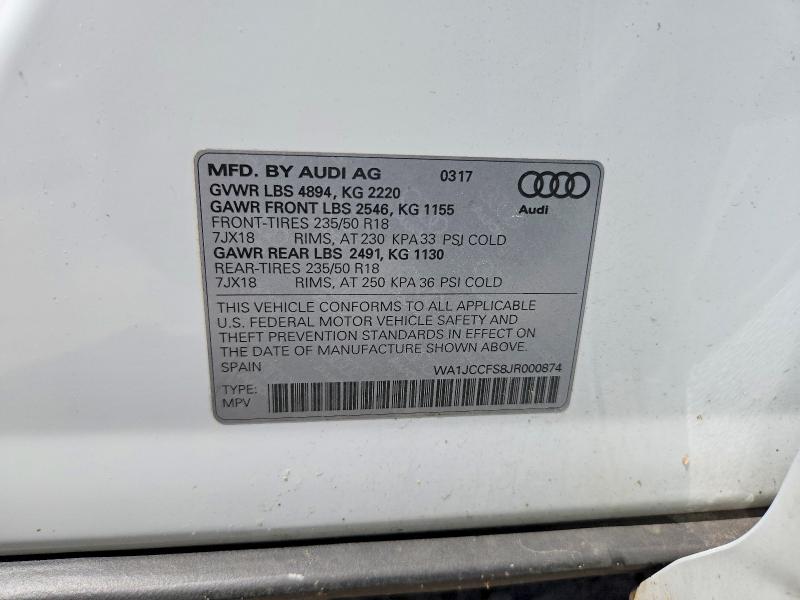 60298246 :رقم المزاد ، WA1JCCFS8JR000874 vin ، 2018 Audi Q3 مزاد بيع