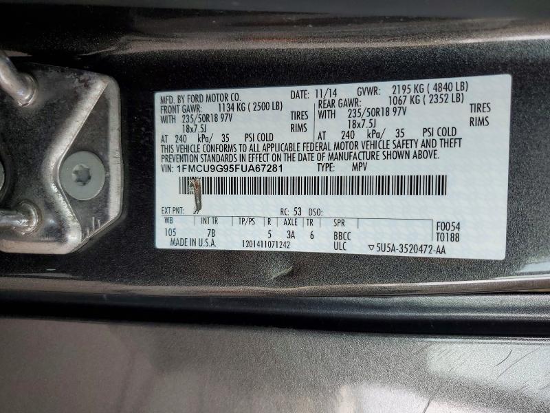 2015 Ford Escape მანქანა იყიდება აუქციონზე, vin: 1FMCU9G95FUA67281, აუქციონის ნომერი: 59288826