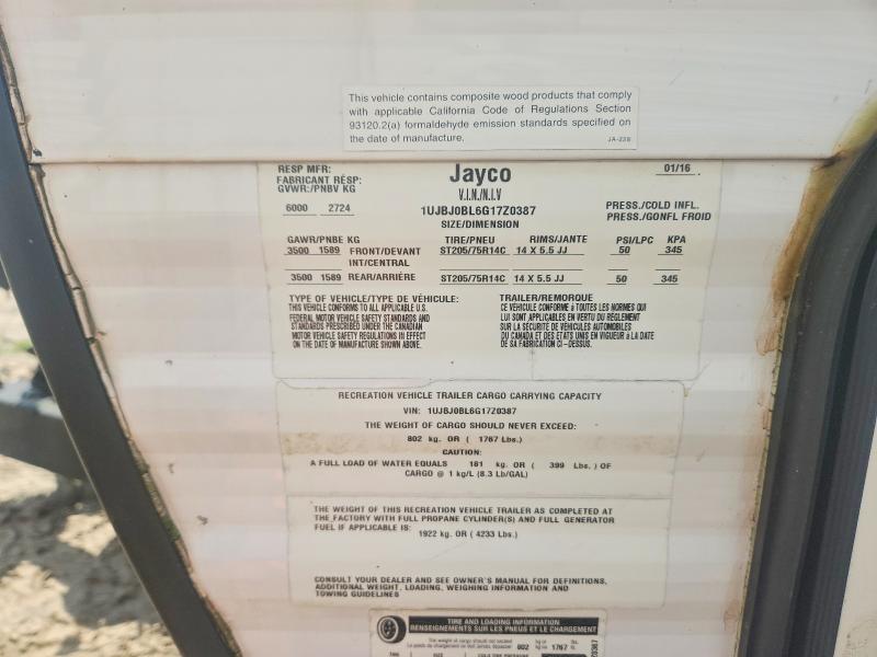 Aukcja sprzedaży 2016 Jay Rv Trailer, vin: 1UJBJ0BL6G17Z0387, numer aukcji: 60367496