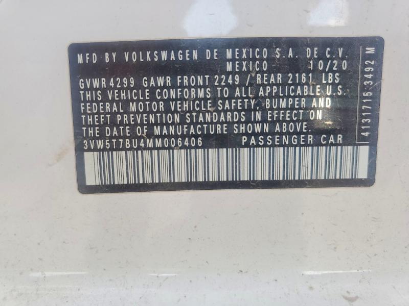 2021 Volkswagen Jetta მანქანა იყიდება აუქციონზე, vin: 3VW5T7BU4MM006406, აუქციონის ნომერი: 60745706