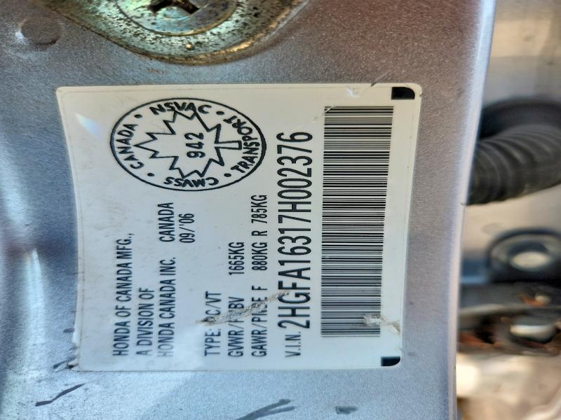 Aukcja sprzedaży 2007 Honda Civic, vin: 2HGFA16317H002376, numer aukcji: 59685046