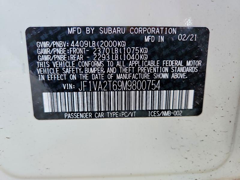 Aukcja sprzedaży 2021 Subaru Wrx, vin: JF1VA2T69M9800754, numer aukcji: 60029416