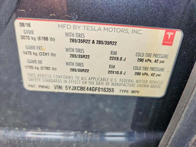 Aukcja sprzedaży 2016 Tesla Model X, vin: 5YJXCBE44GF016355, numer aukcji: 59767146