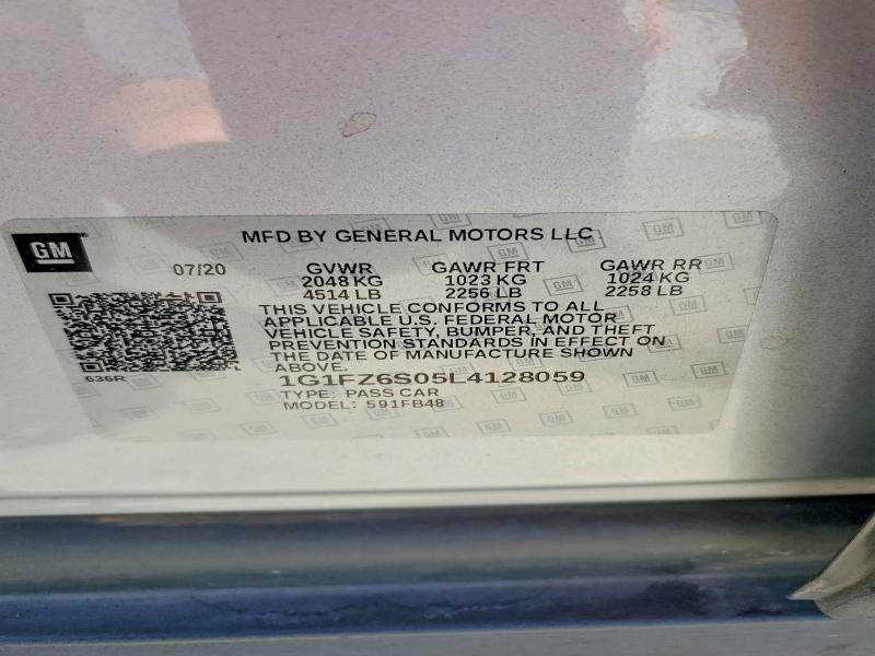 60011806 :رقم المزاد ، 1G1FZ6S05L4128059 vin ، 2020 Chevrolet Bolt Ev مزاد بيع