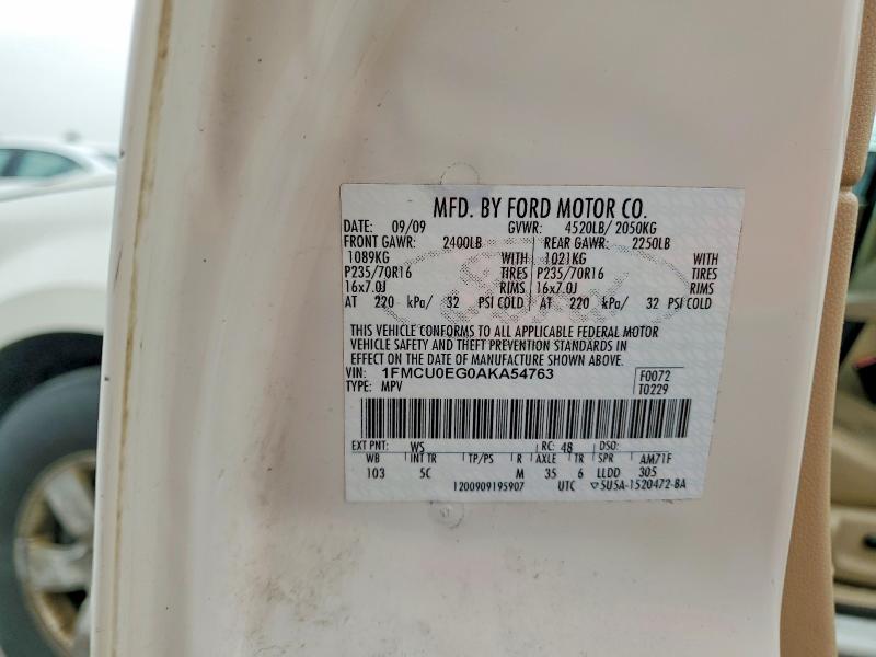 Продажа на аукционе авто 2010 Ford Escape, vin: 1FMCU0EG0AKA54763, номер лота: 61150006