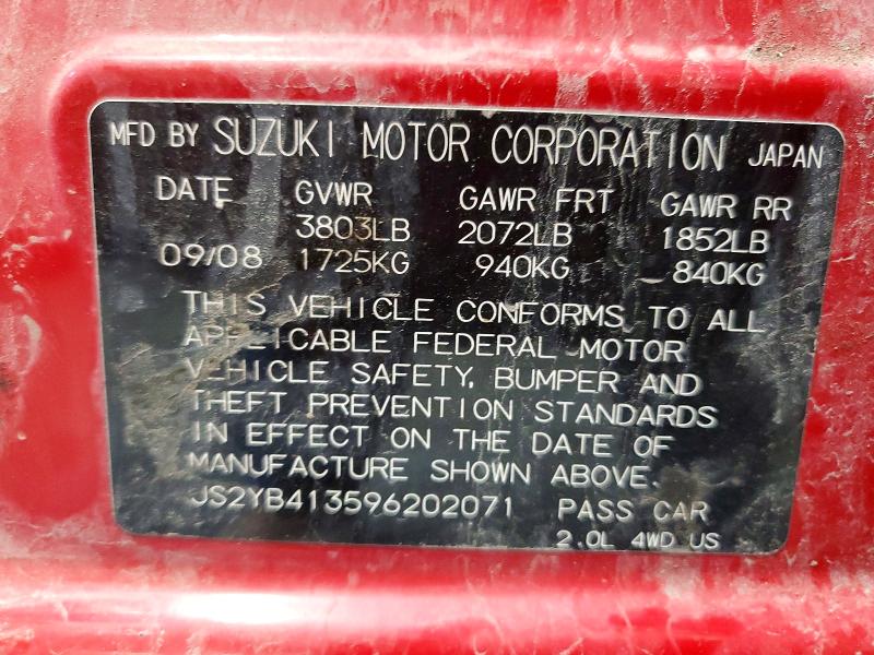 Aukcja sprzedaży 2009 Suzuki Sx4, vin: JS2YB413596202071, numer aukcji: 63291986