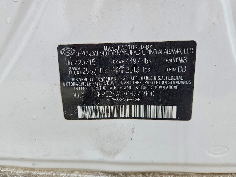 60500916 :رقم المزاد ، 5NPE24AF7GH273900 vin ، 2016 Hyundai Sonata مزاد بيع