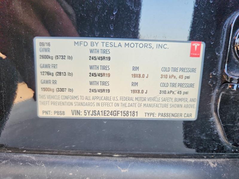 Продажа на аукционе авто 2016 Tesla Model S, vin: 5YJSA1E24GF158181, номер лота: 62056346