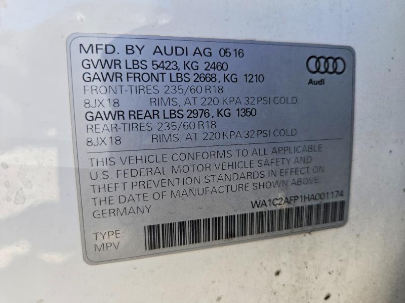 60125536 :رقم المزاد ، WA1C2AFP1HA001174 vin ، 2017 Audi Q5 مزاد بيع