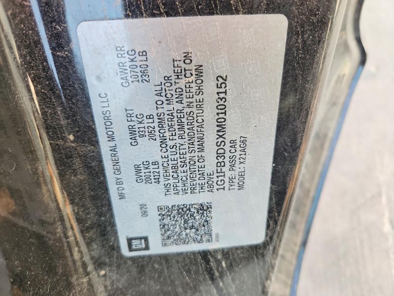 Продажа на аукционе авто 2021 Chevrolet Camaro, vin: 1G1FB3DSXM0103152, номер лота: 62482326