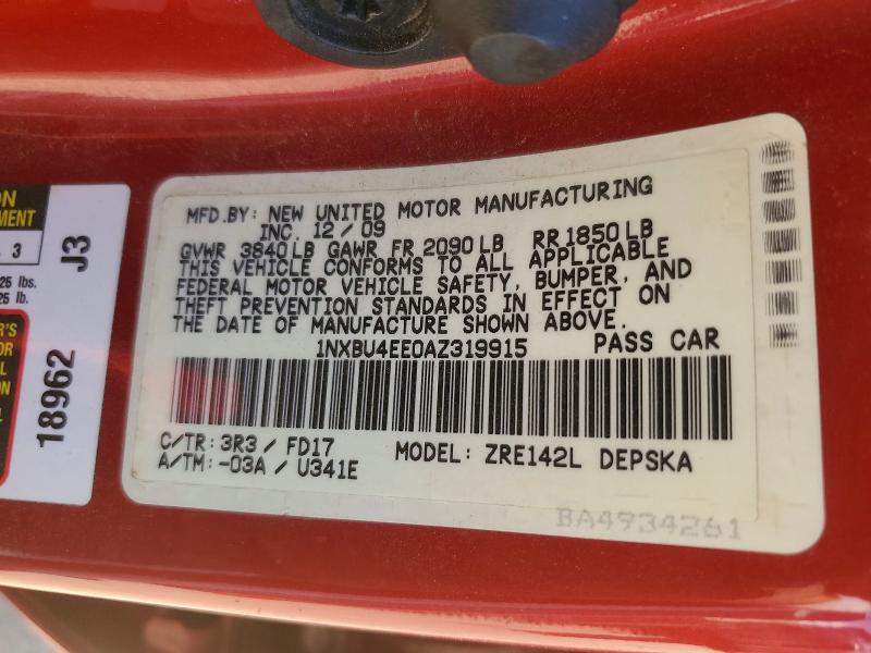 58929536 :رقم المزاد ، 1NXBU4EE0AZ319915 vin ، 2010 Toyota Corolla مزاد بيع