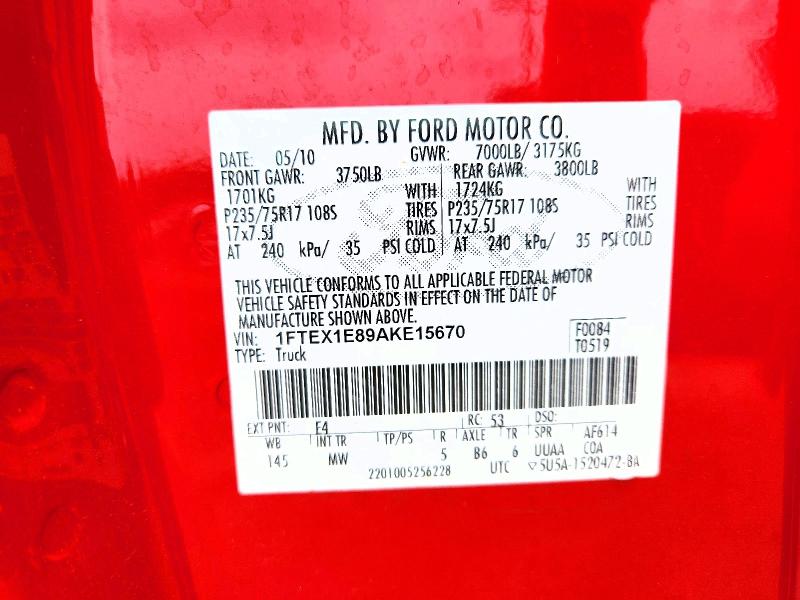 Aukcja sprzedaży 2010 Ford F150, vin: 1FTEX1E89AKE15670, numer aukcji: 61893696