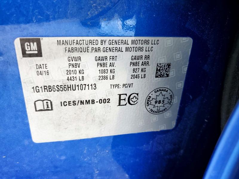 61566416 :رقم المزاد ، 1G1RB6S56HU107113 vin ، 2017 Chevrolet Volt مزاد بيع