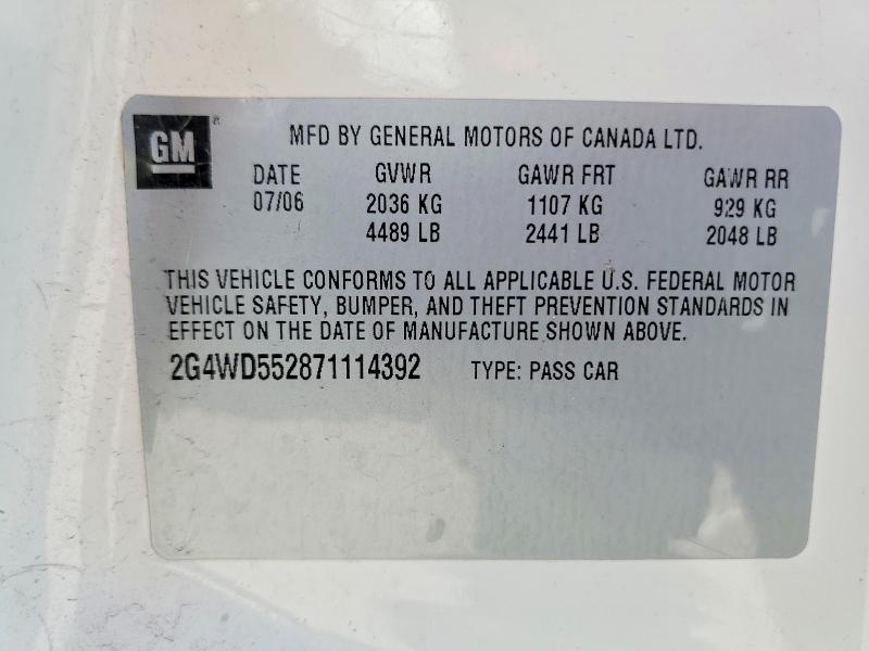 Aukcja sprzedaży 2007 Buick Lacrosse, vin: 2G4WD552871114392, numer aukcji: 57597056
