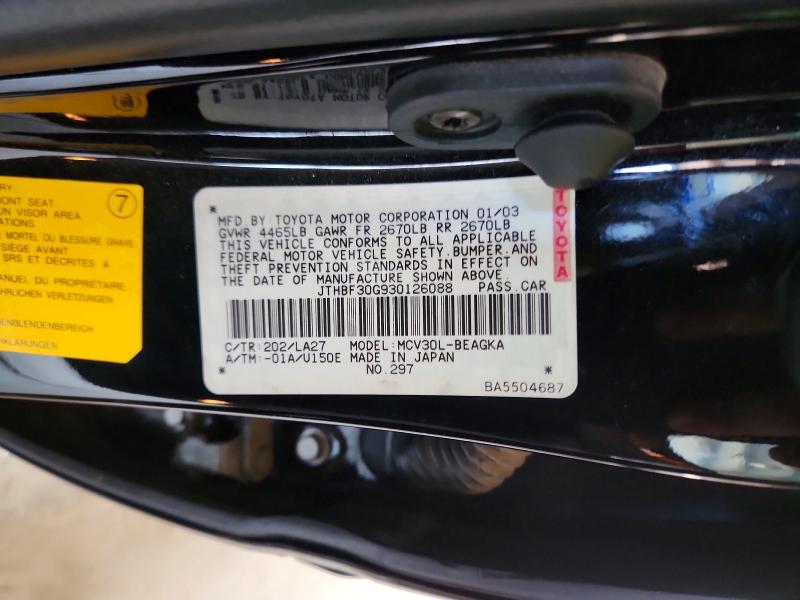 Aukcja sprzedaży 2003 Lexus Es, vin: JTHBF30G930126088, numer aukcji: 60799736