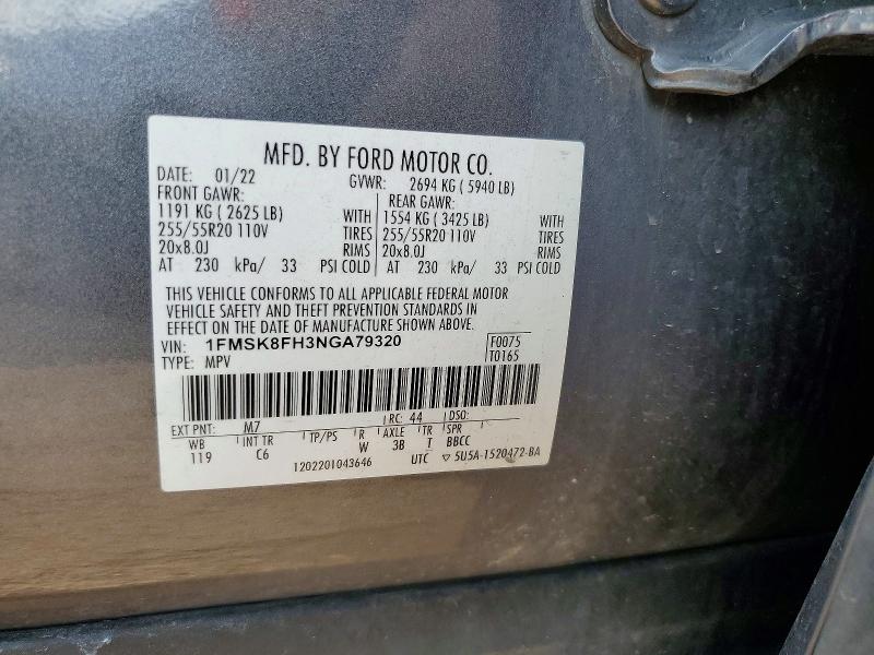 Продажа на аукционе авто 2022 Ford Explorer, vin: 1FMSK8FH3NGA79320, номер лота: 61061886