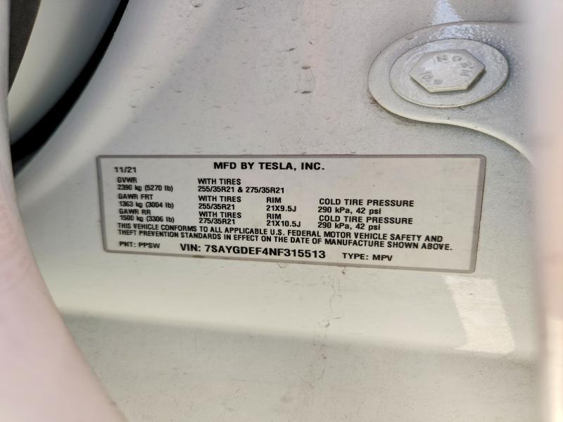 Продажа на аукционе авто 2022 Tesla Model Y, vin: 7SAYGDEF4NF315513, номер лота: 62529156