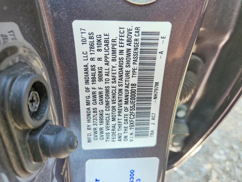 Aukcja sprzedaży 2018 Honda Civic, vin: 19XFC2F55JE000018, numer aukcji: 59194906