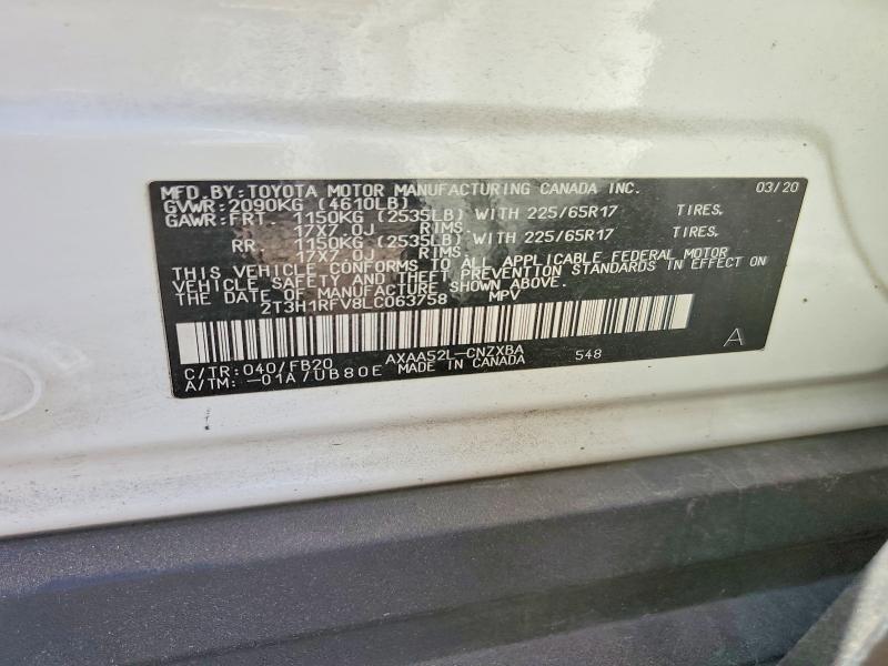 60078846 :رقم المزاد ، 2T3H1RFV8LC063758 vin ، 2020 Toyota Rav4 مزاد بيع