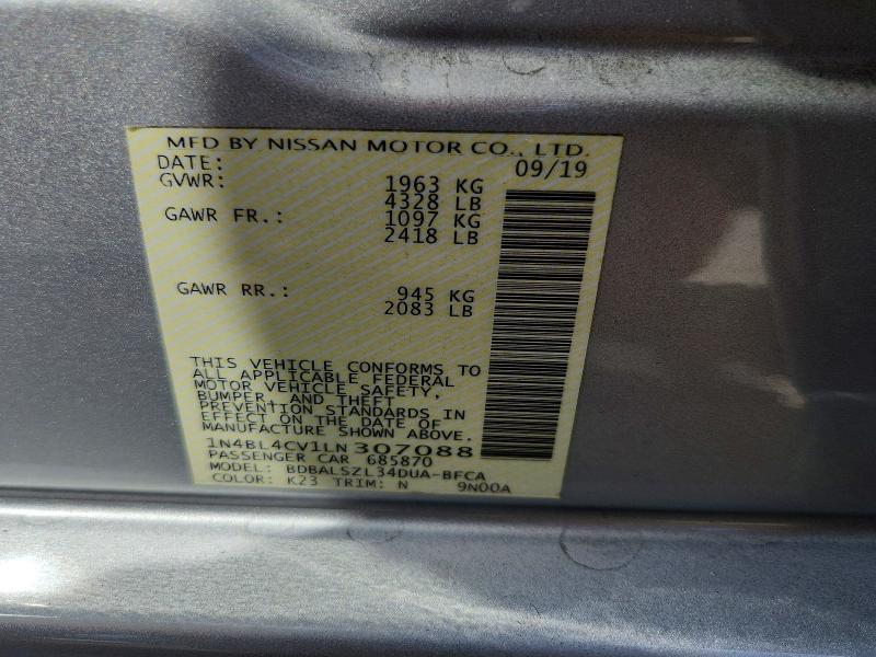 2020 Nissan Altima მანქანა იყიდება აუქციონზე, vin: 1N4BL4CV1LN307088, აუქციონის ნომერი: 60903706